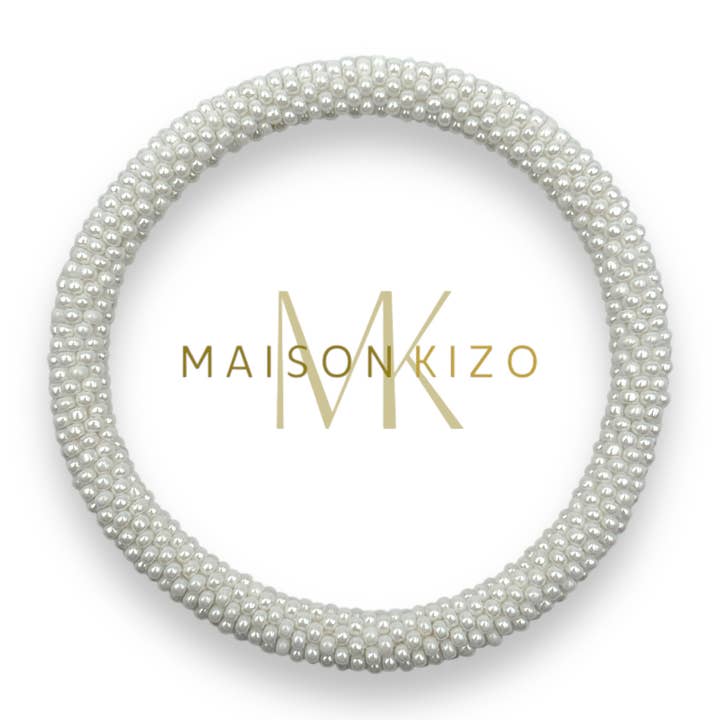Maison Kizo Pearl White Glass Bead Bracelet | Hand-Crocheted in Nepal | Designed in France
