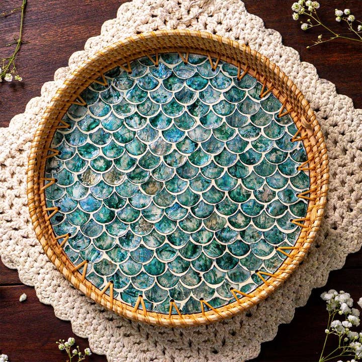 Rattan Serving Tray | Wicker | Coffee Table Centerpiece | 35 × 35 cm | Made in Vietnam