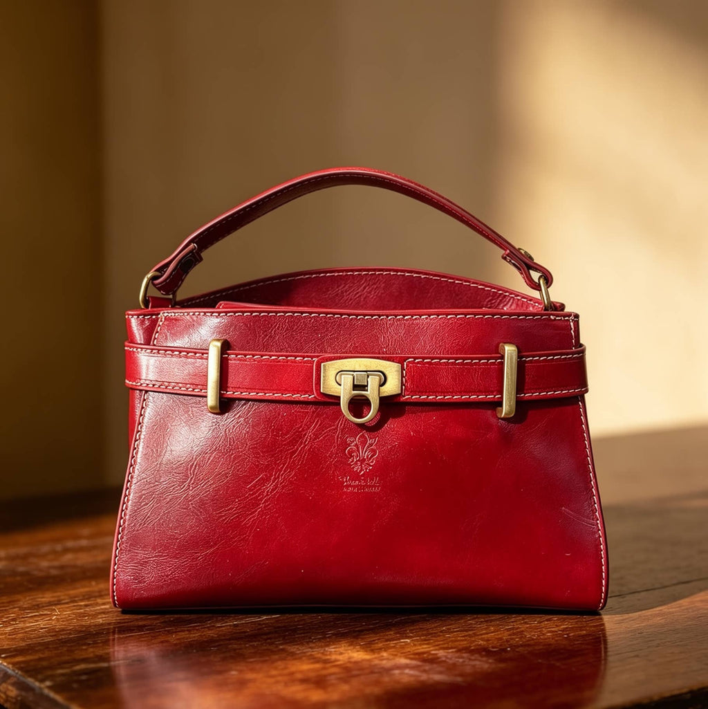 Vintage håndveske i kuskinn med skulderreim, 26 × 12 × 17 cm
