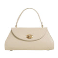 Sesto Shoulder Bag | Beige | Genuine Togo Leather | Clasp & Zip Closure | Light Gold Hardware | Handcrafted in Italy | Modarno
