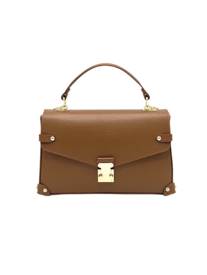 Genuine Leather Shoulder Bag | Camel | Detachable Adjustable Strap | Medium | Handcrafted in Italy | Suie Valentini