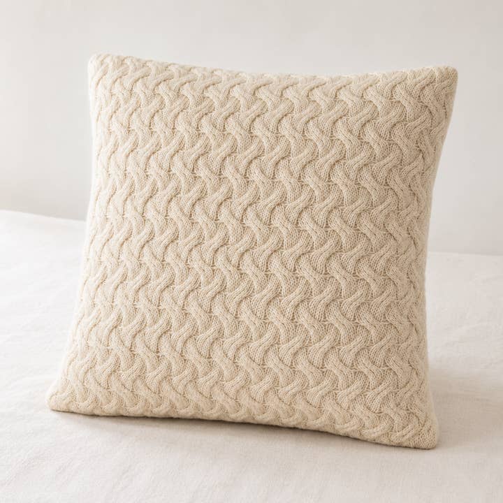 Sereno Cushion Cover | Natural Beige | Criss-Cross Cable Knit | Hidden YKK Zip | 45×45 cm | Urbane Hide