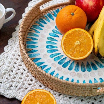 Rattan Serving Tray | Wicker | Coffee Table Centerpiece | 35 × 35 cm | Made in Vietnam