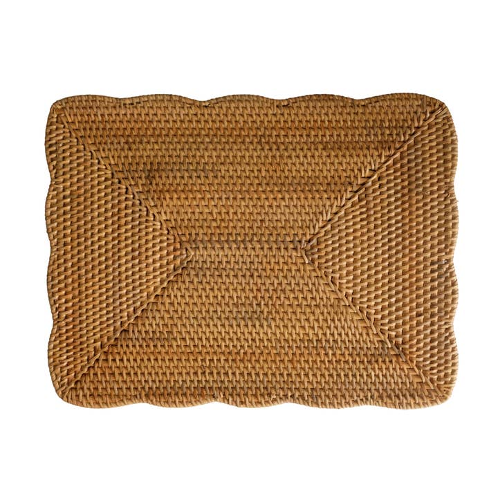 Rectangular Scallop Rattan Placemat | Brown | 40 × 30 cm | Handwoven in Bali