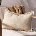 Doze pute i melert vev med frynser, Natural, 40 × 60 cm