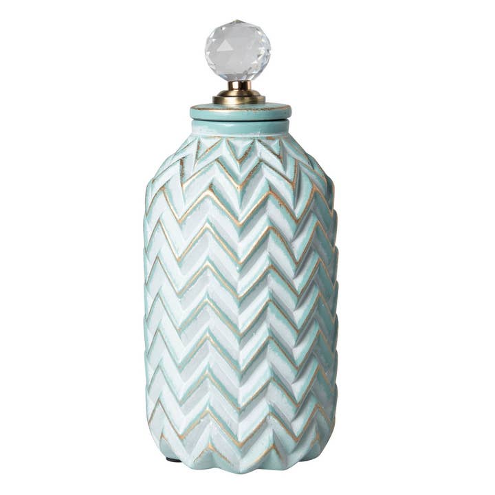 Green Ceramic Relief Vase | 14 × 14 × 32 cm